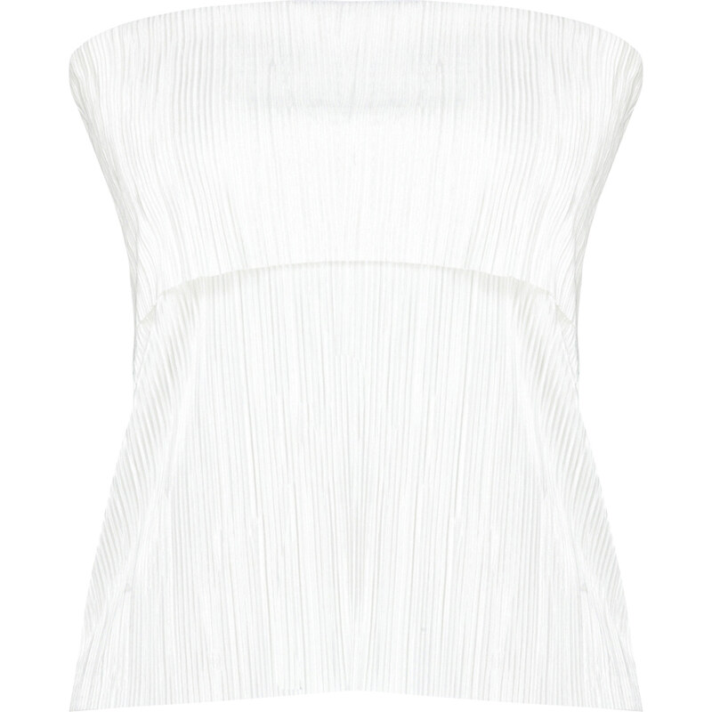 Trendyol White Pleated Strapless Regular Stretch Knitted Blouse