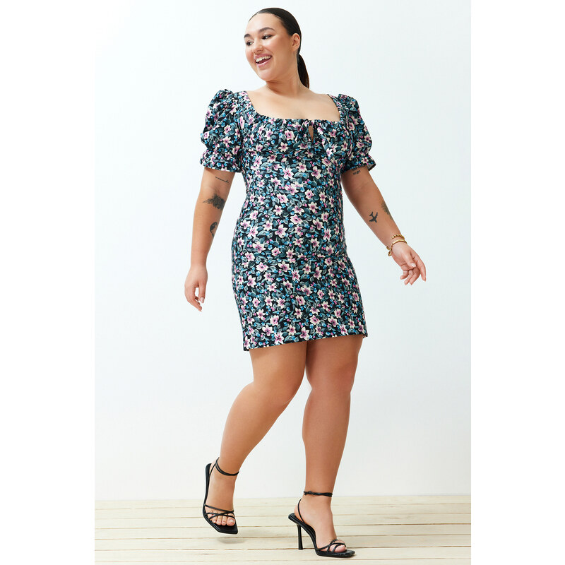 Trendyol Curve Multicolored Floral Balloon Sleeve Mini/Short
