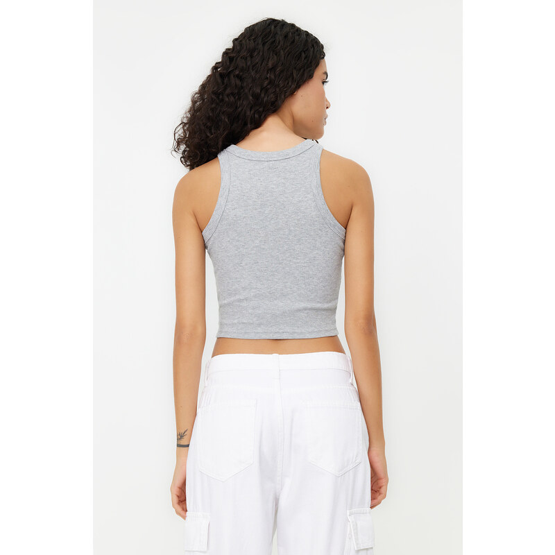 Trendyol Gray Melange Crop Fitted Halter Neck Cotton Stretchy Knitted Undershirt