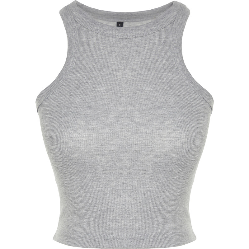 Trendyol Gray Melange Crop Fitted Halter Neck Cotton Stretchy Knitted Undershirt