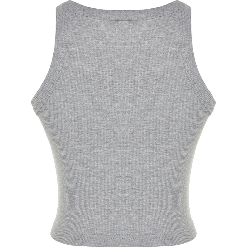 Trendyol Gray Melange Crop Fitted Halter Neck Cotton Stretchy Knitted Undershirt