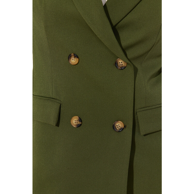 Trendyol Dark Khaki Regular Lined Double Breasted Closure Woven Blazer Jacket