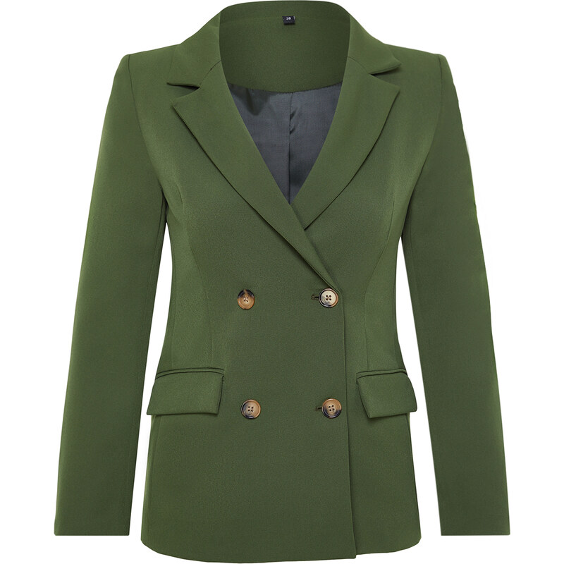 Trendyol Dark Khaki Regular Lined Double Breasted Closure Woven Blazer Jacket