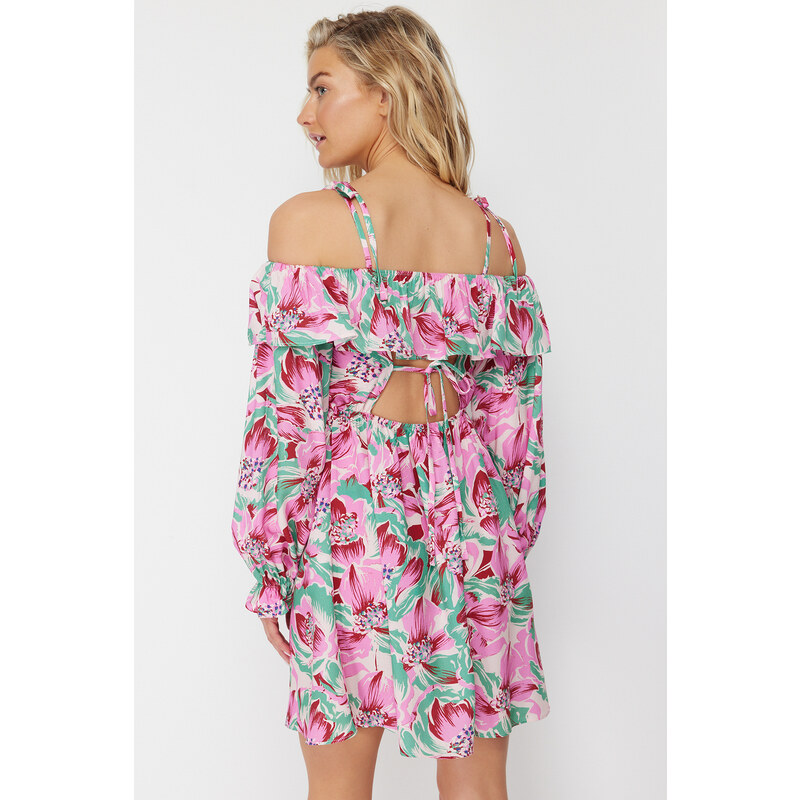 Trendyol Floral Pattern Mini Woven Ruffled Beach Dress