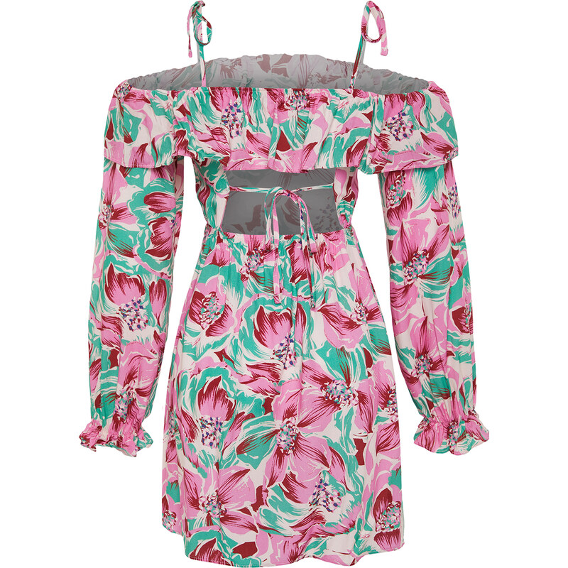 Trendyol Floral Pattern Mini Woven Ruffled Beach Dress