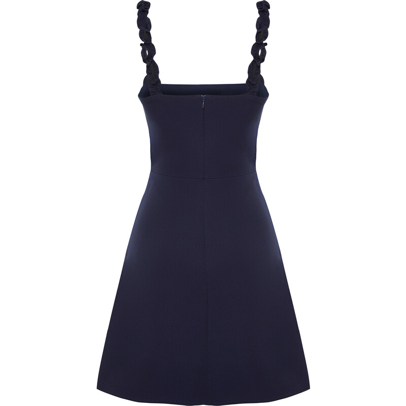 Trendyol Navy Blue A-line Square Collar Strap Detailed Mini Woven Dress