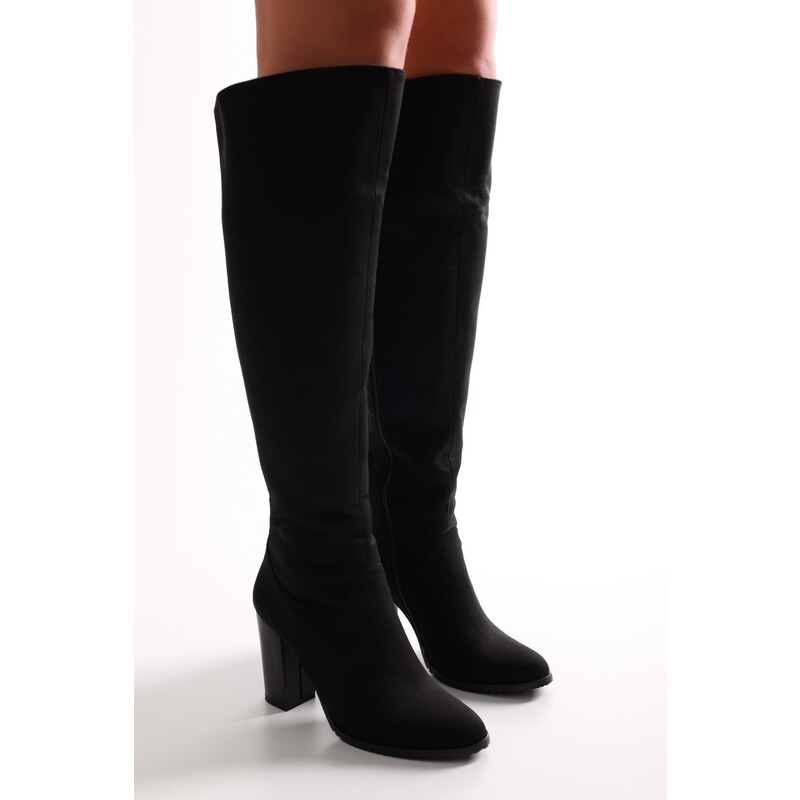 Shoeberry Women's Gila Black Suede Heeled Boots Black Suede