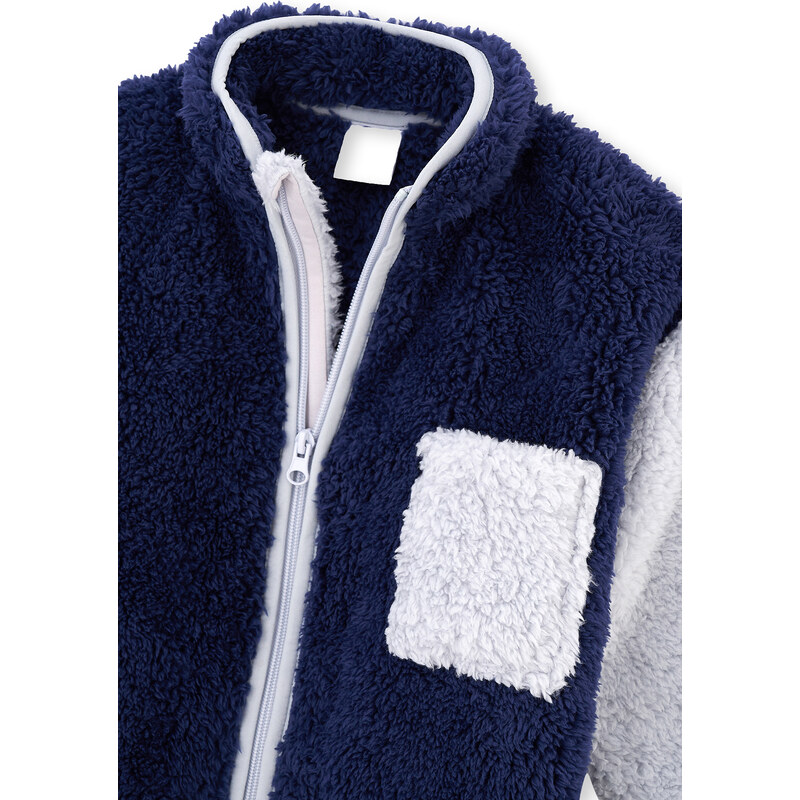 Dagi Navy Blue Pocket Detailed Unisex Sherpa Sweatshirt