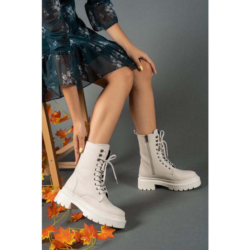 Riccon Extra Matte Beige Women's Zippered Boots 0012299