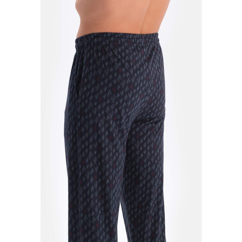 Dagi Navy Blue Size Printed Cotton Modal Shirt Trousers Pajamas Set