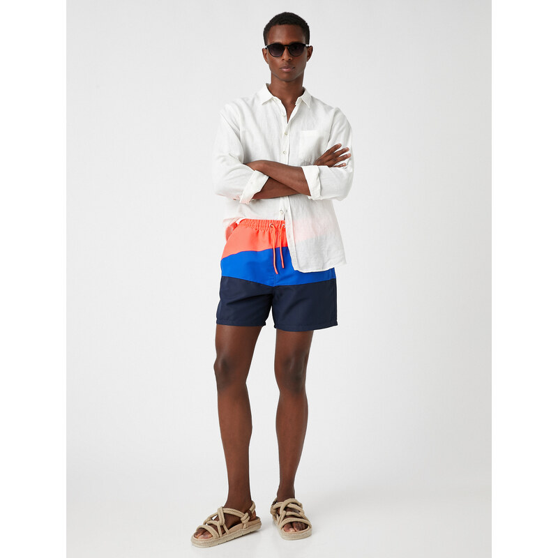 Koton Marine Shorts with Color Block, Lace-Up Waist