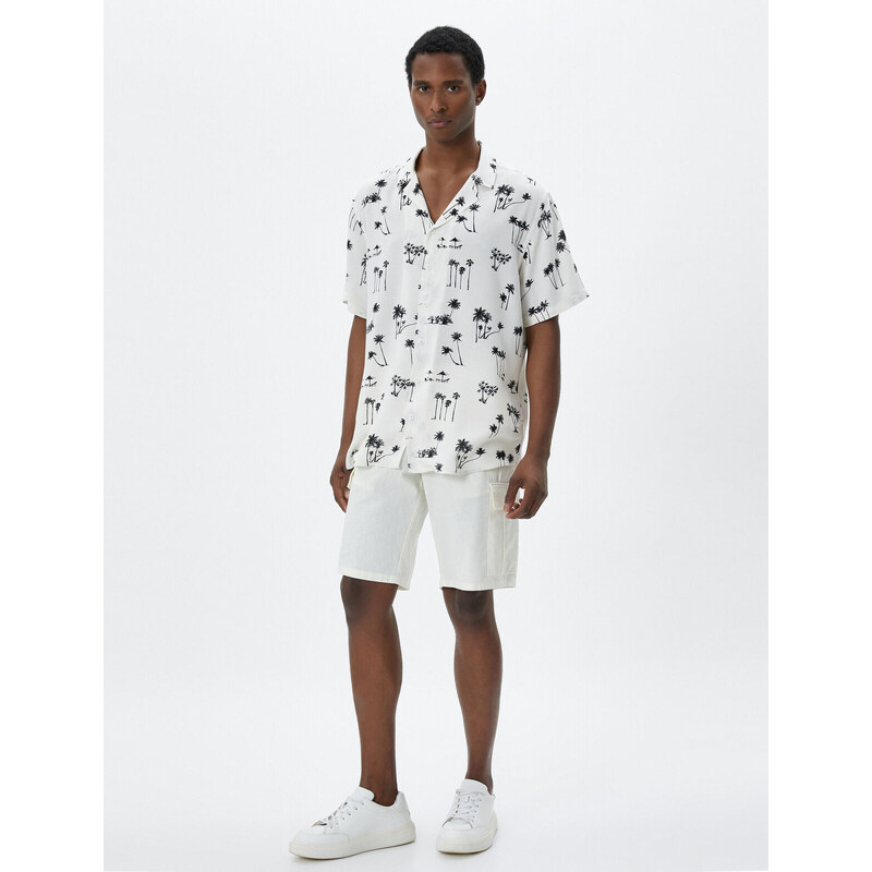 Koton Summer Shirt with Short Sleeves, Turndown Collar Palm Printed