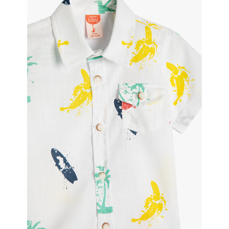 Koton Shirt Short Sleeved with Cap Pocket Detail Printed Cotton