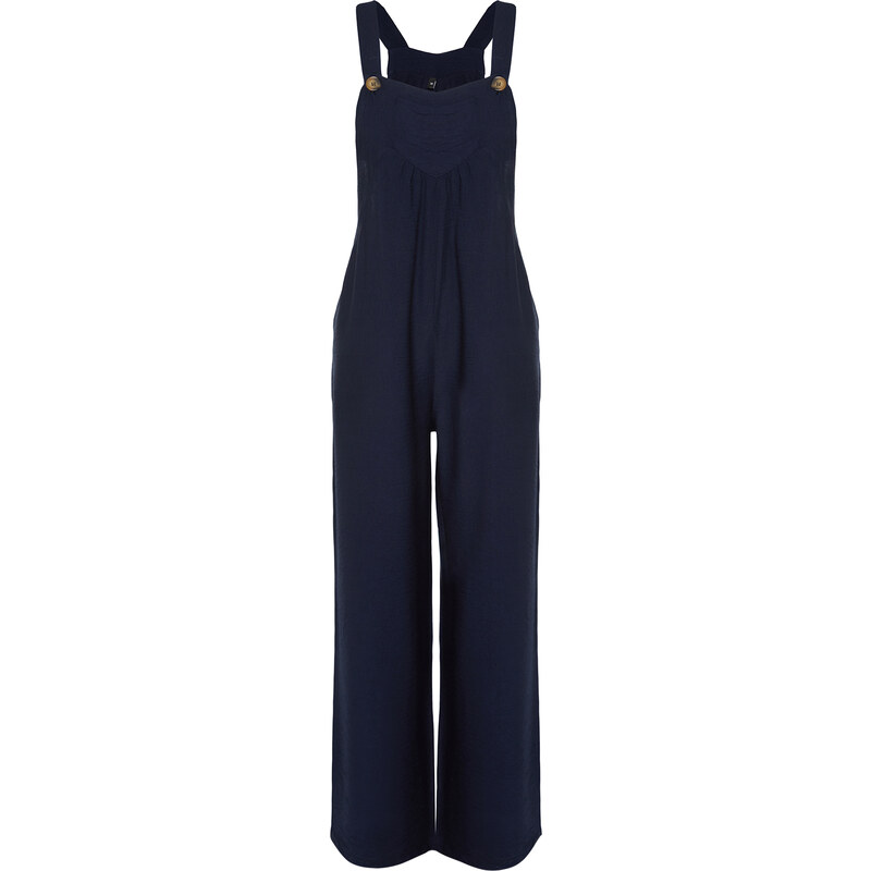 Trendyol Navy Blue Wide Leg Maxi Gilet Woven Linen Look Jumpsuit