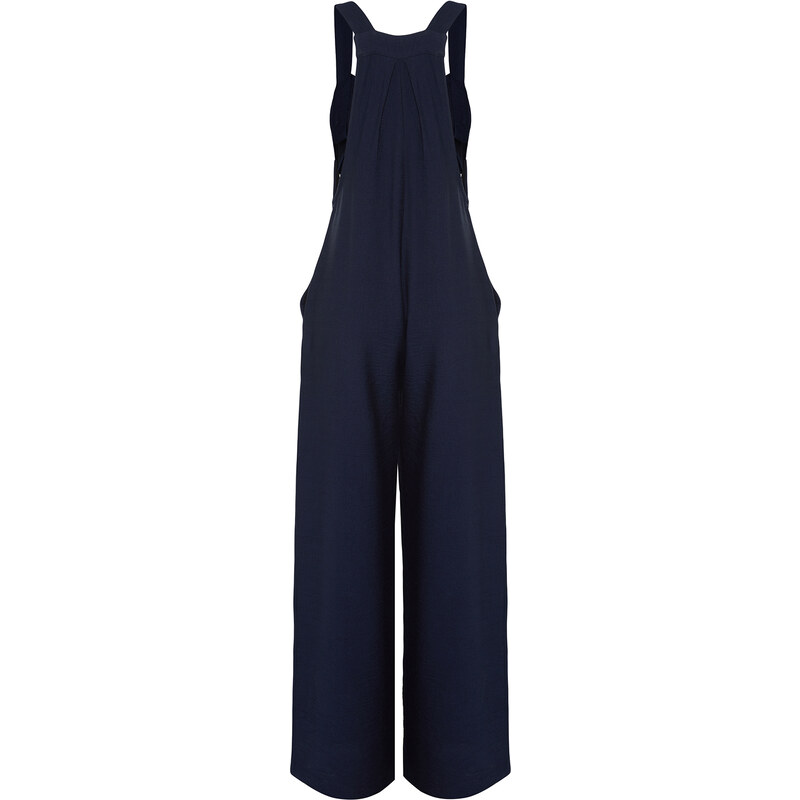 Trendyol Navy Blue Wide Leg Maxi Gilet Woven Linen Look Jumpsuit