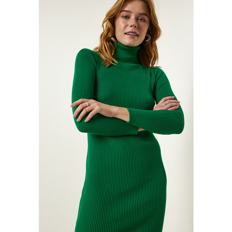 Happiness İstanbul Women's Green Turtleneck Knitwear Dress