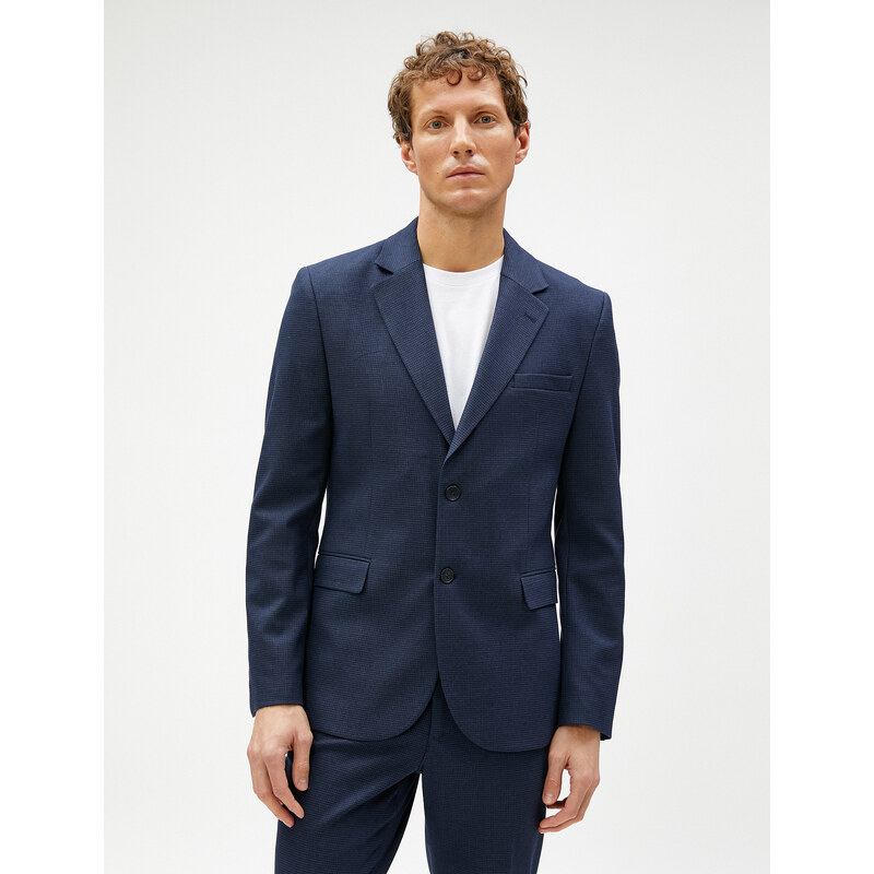 Koton Blazer Jacket with Buttons, Pockets, Stitching Detail, Slim Fit