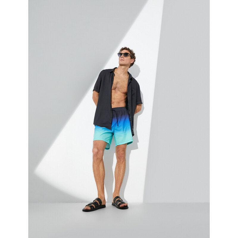 Koton Marine Shorts with Lace-Up Waist, Color Block with Pocket.