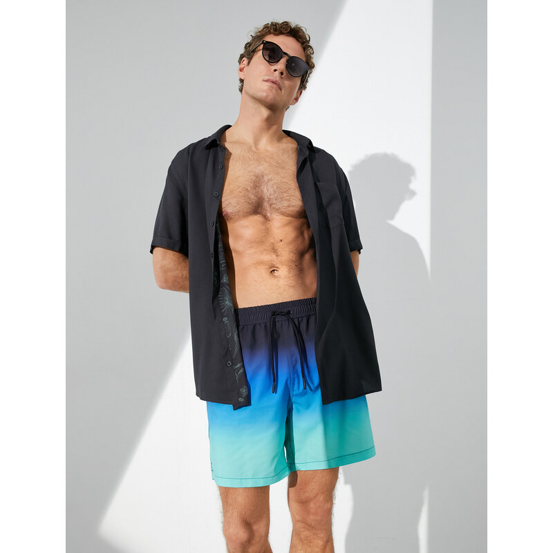 Koton Marine Shorts with Lace-Up Waist, Color Block with Pocket.