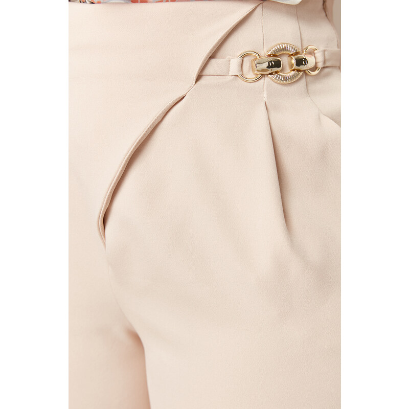 Trendyol Curve Stone High Waist Buckle Detail Woven Trousers