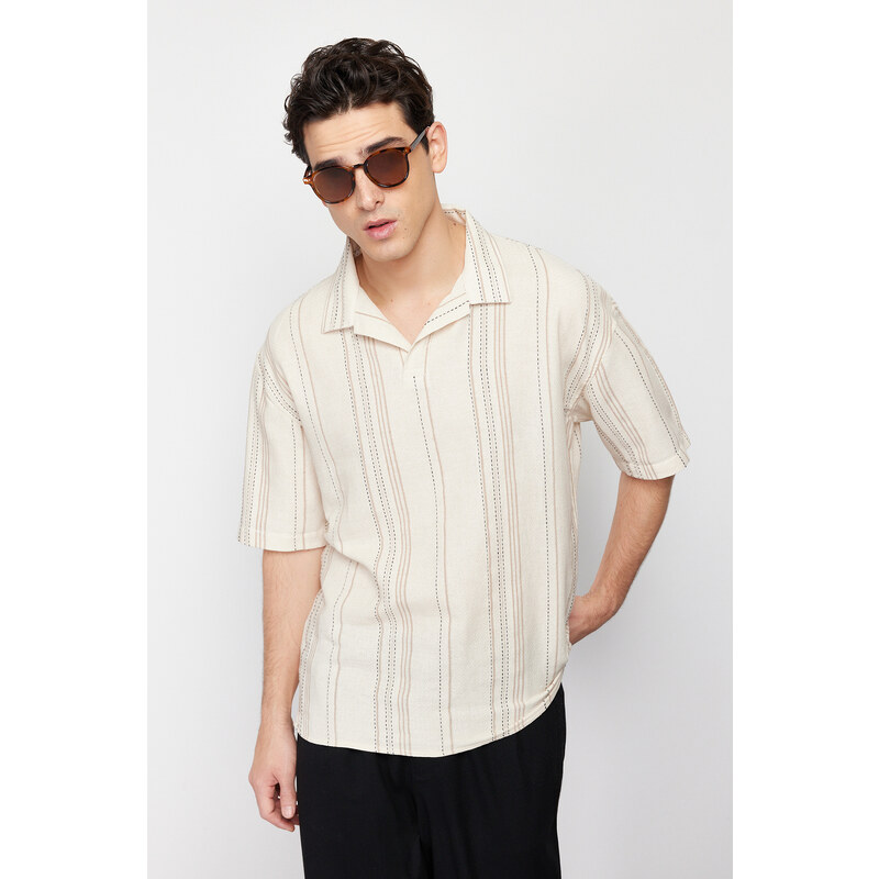 Trendyol Ecru Striped Half Pat Regular Fit Shirt