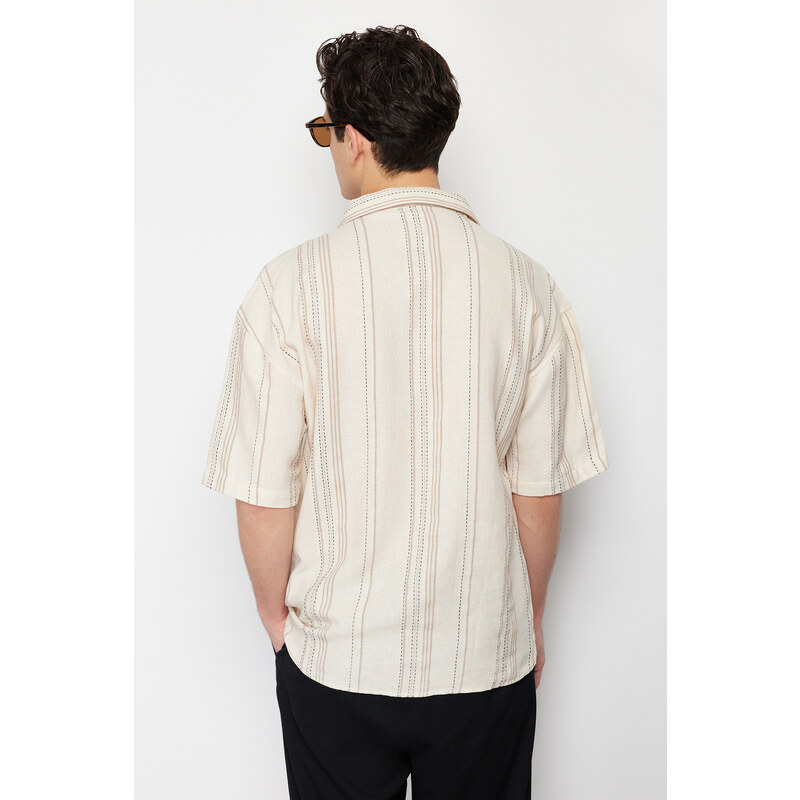Trendyol Ecru Striped Half Pat Regular Fit Shirt