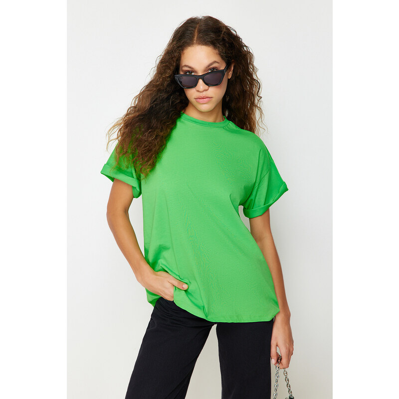 Trendyol Green 100% Cotton Crew Neck Oversize/Wide Pattern Knitted T 107057526