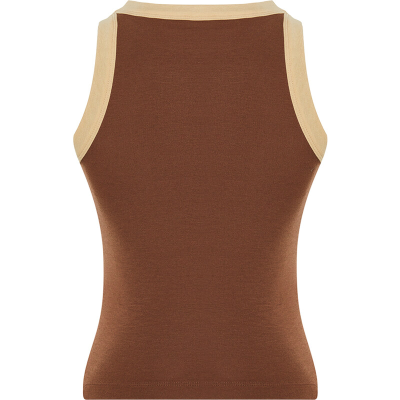 Trendyol Brown Barbell Neck Contrast Piping Detail Ribbed Elastic Knitted Undershirt