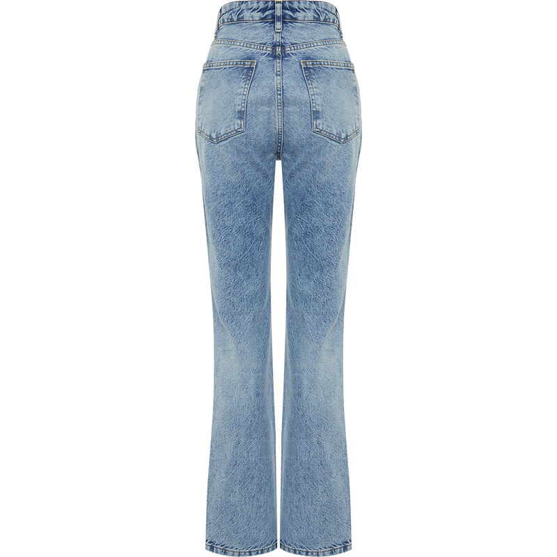 Trendyol Blue More Sustainable Ripped High Waist Straight Jeans