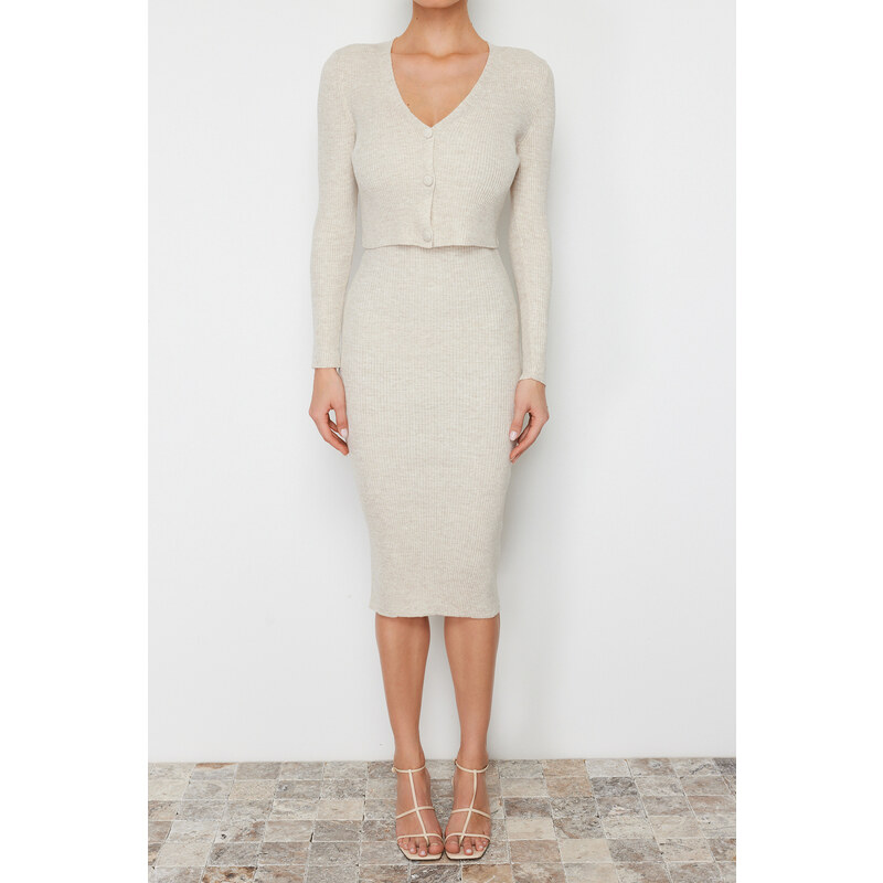 Trendyol Beige Knitwear Midi Dress