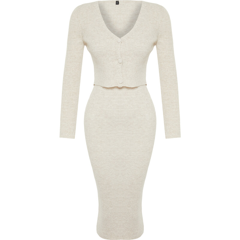 Trendyol Beige Knitwear Midi Dress