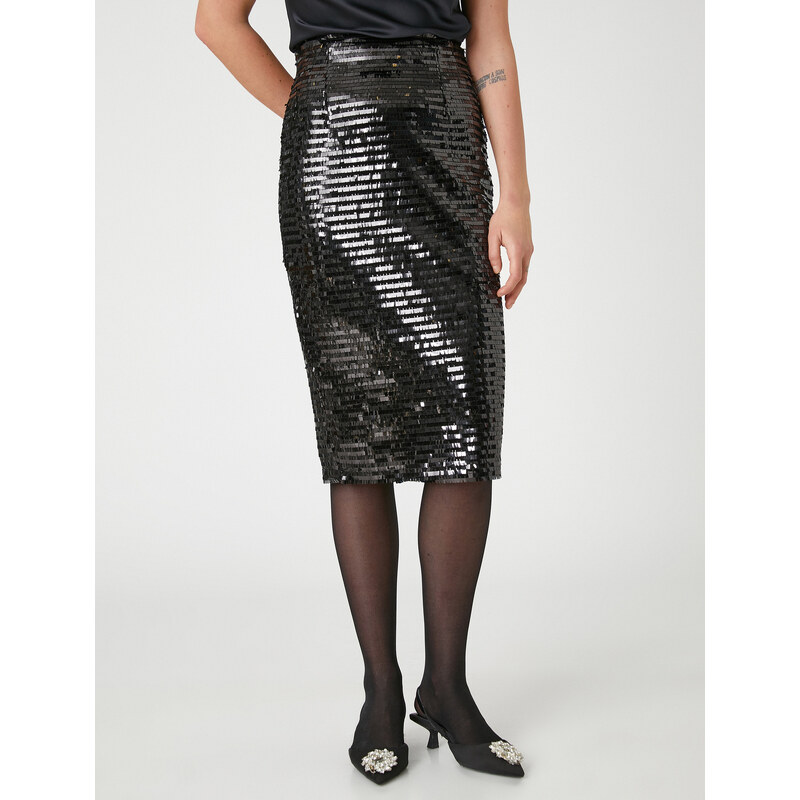 Koton Sequined Sequin Midi Evening Dress Skirt with Slit Detail