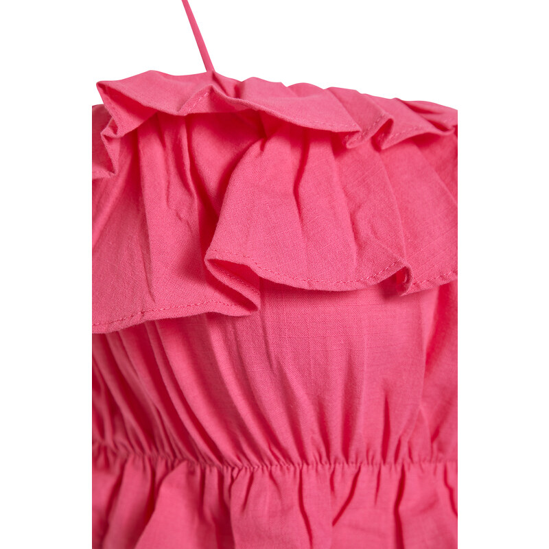 Trendyol Fuchsia Crop Woven Ruffled 100% Cotton Blouse