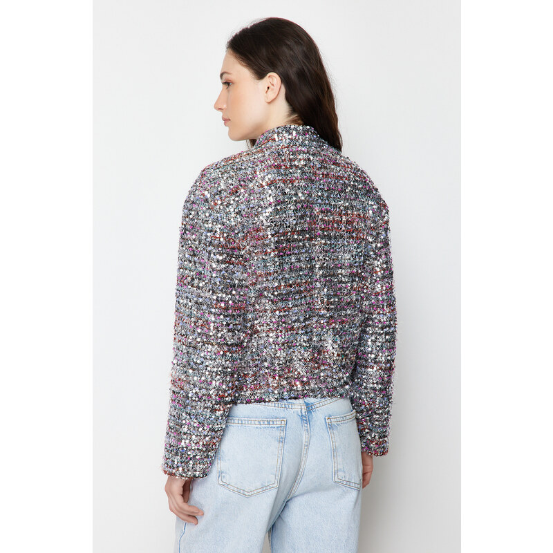 Trendyol Multi Color Oversize Sequined Thin Bomber Coat