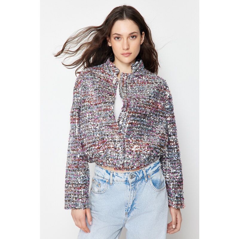 Trendyol Multi Color Oversize Sequined Thin Bomber Coat