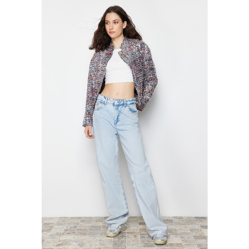 Trendyol Multi Color Oversize Sequined Thin Bomber Coat