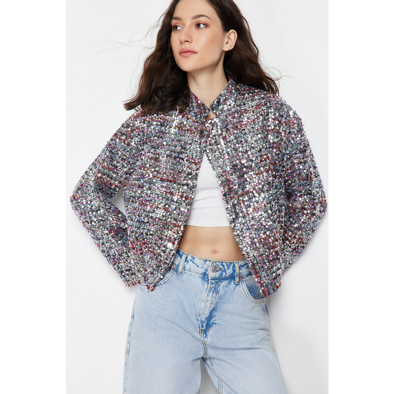 Trendyol Multi Color Oversize Sequined Thin Bomber Coat