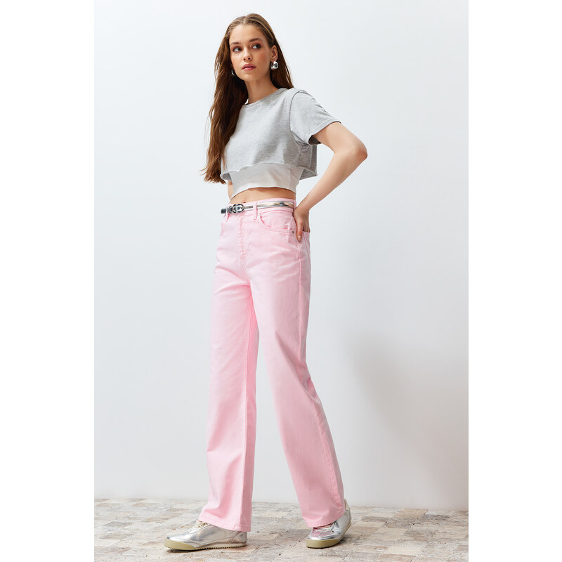 Trendyol Pink High Waist Wide Leg Jeans