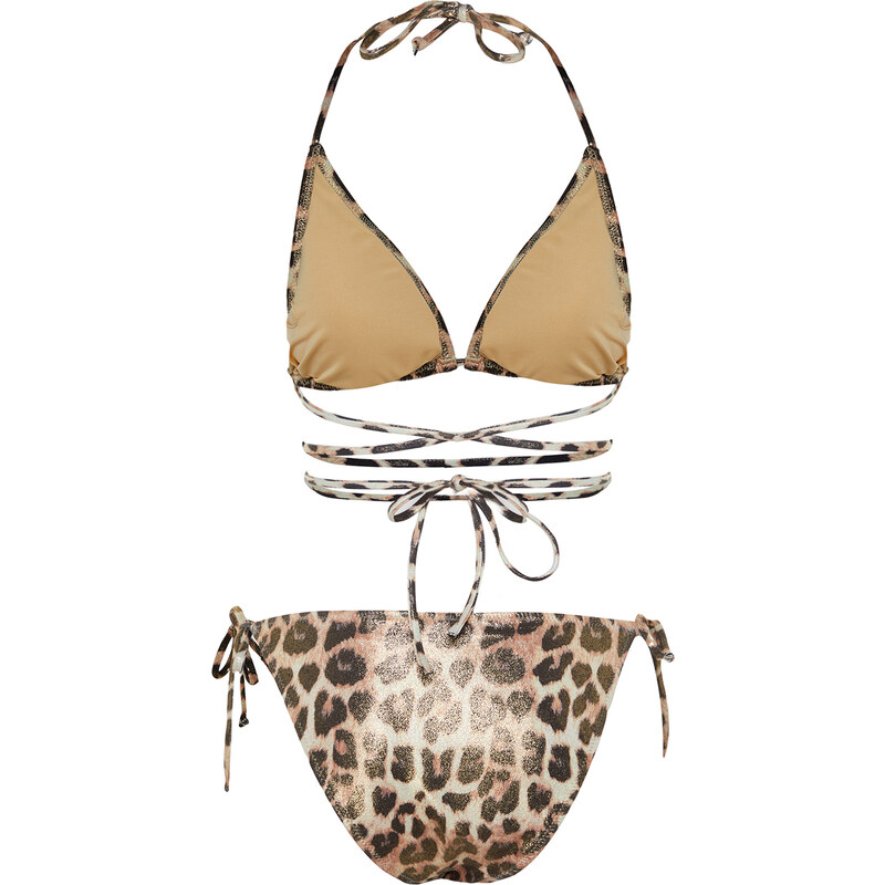 Trendyol Animal Patterned Triangle Tie High Leg Regular Bikini Set