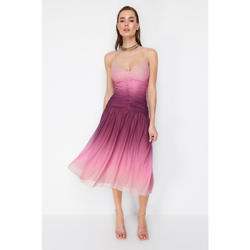 Trendyol Multicolored A-Line Knitted Tulle Dress