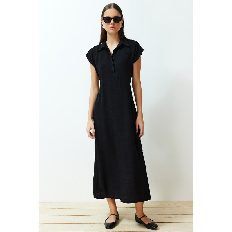 Trendyol Black A-Line Shirt Collar Aerobin Woven Maxi Dress