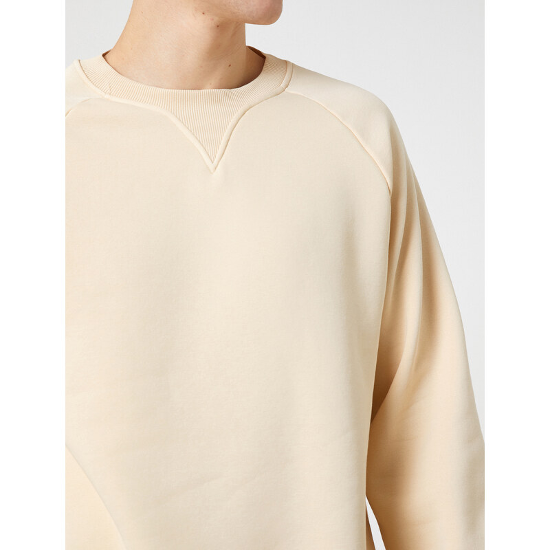 Koton Crew Neck Sweatshirt with Stitching Detail Raglan Sleeve.