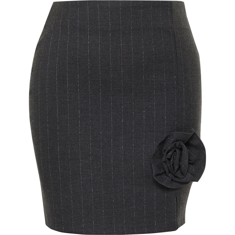 Trendyol Anthracite Rose Detailed Striped Mini Skirt