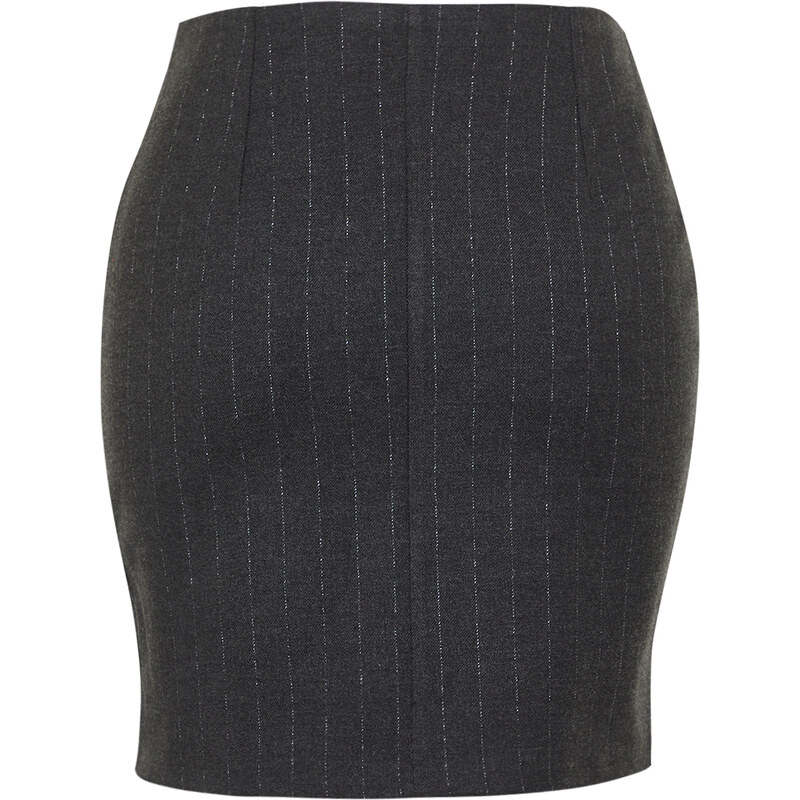 Trendyol Anthracite Rose Detailed Striped Mini Skirt