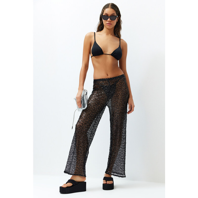 Trendyol Black Knitted Sequined Knitwear Look Trousers