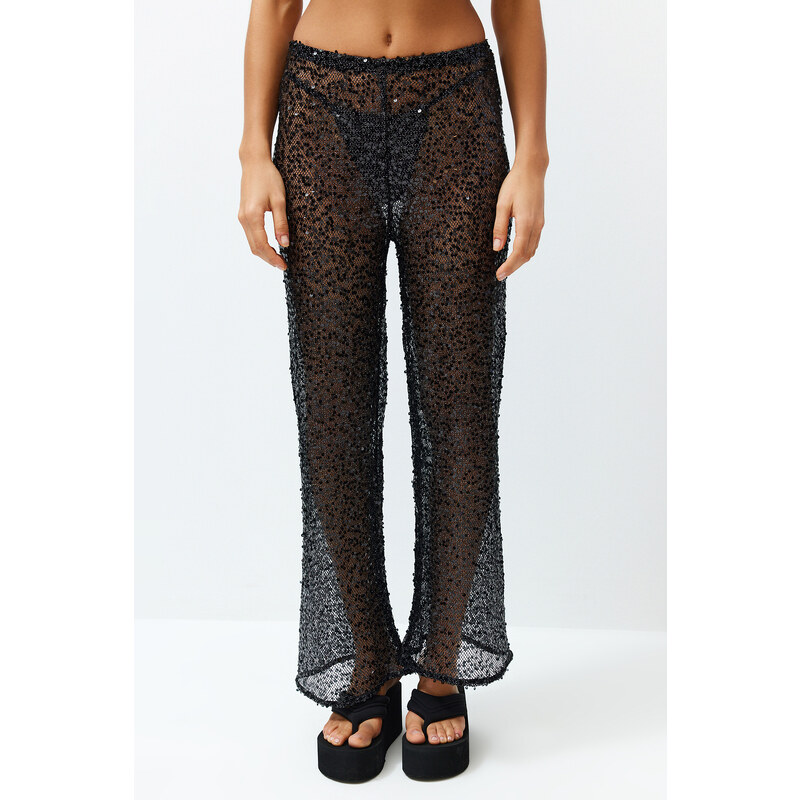 Trendyol Black Knitted Sequined Knitwear Look Trousers