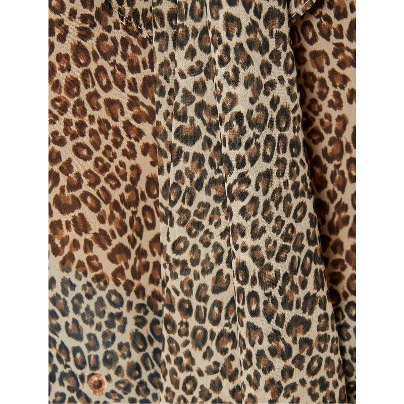 Koton Leopard Patterned Blouse Foulard Collar Frilly Window Detailed