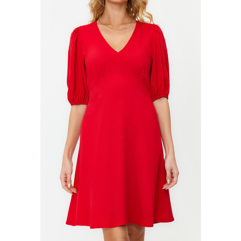 Trendyol Red Skirt Flounced Balloon Sleeve Mini Woven Dress