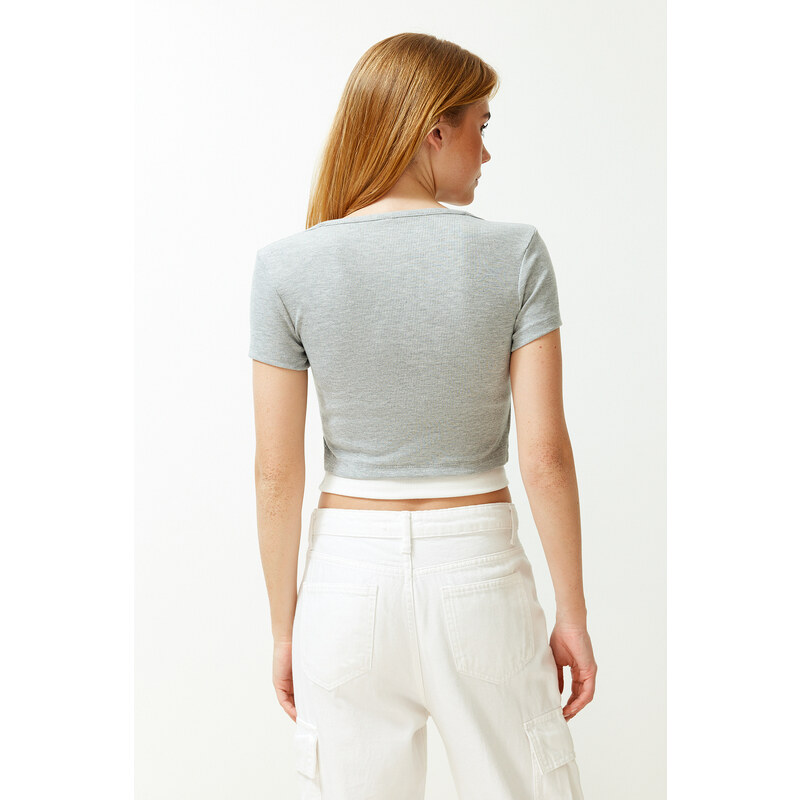 Trendyol Gray Double Layer Detail Fitted Ribbed Elastic Knitted Blouse