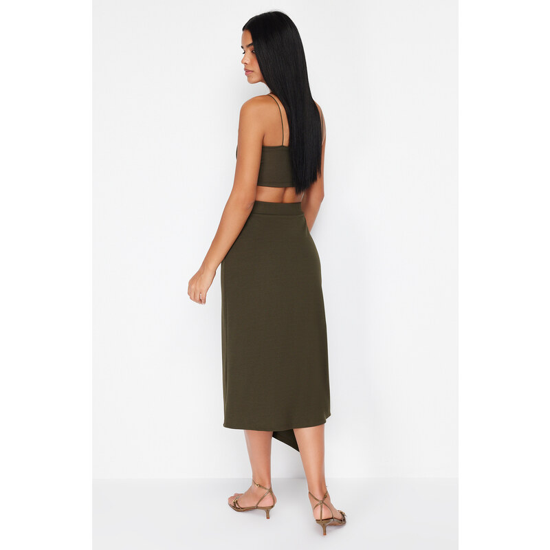 Trendyol Khaki Asymmetric Cut and Slit Detailed Skirt